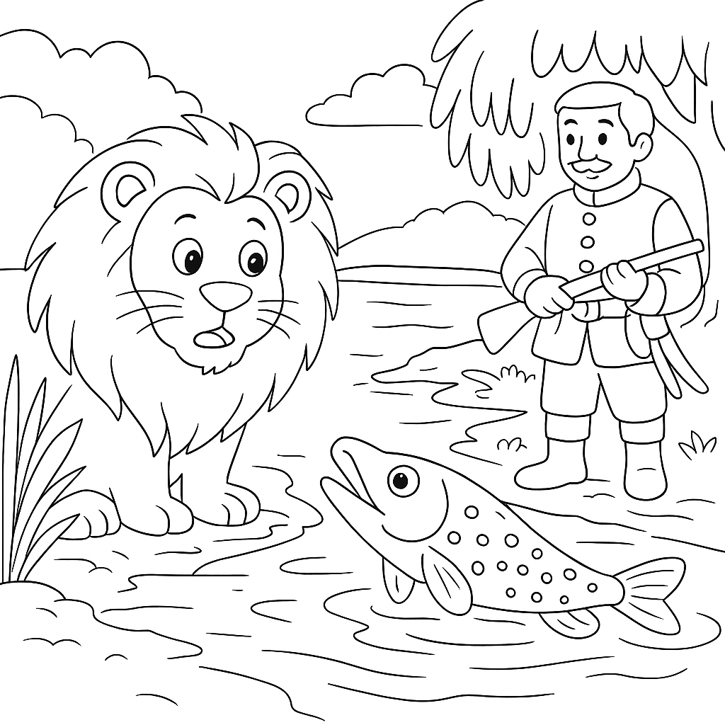 Раскраски: Лев, щука и человек