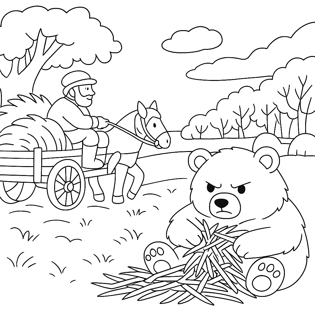 Раскраска по сказке "Мужик и медведь"