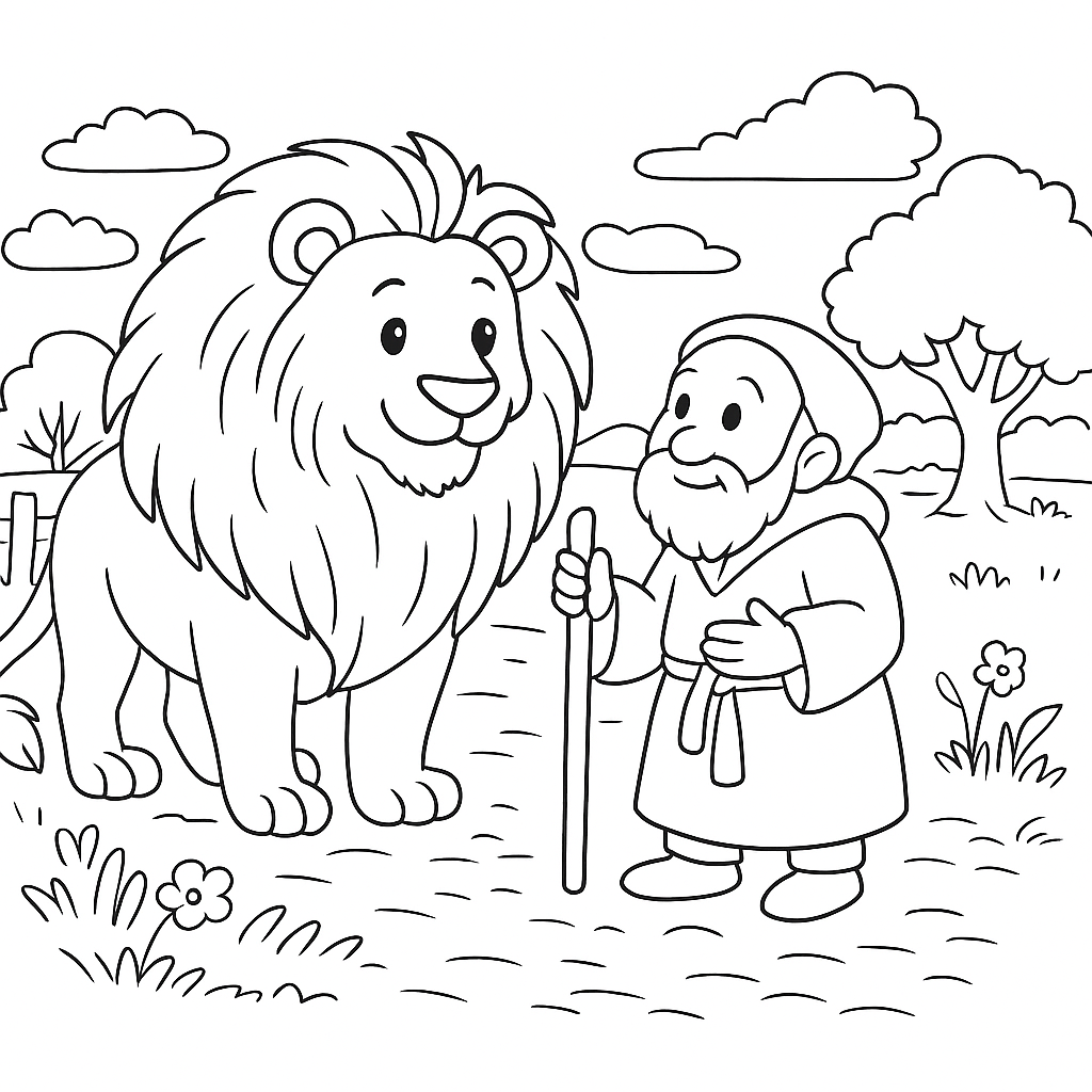 Раскраска по сказке "Лев, щука и человек"