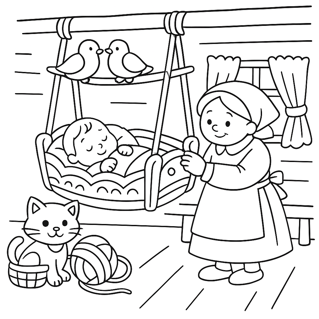 Раскраска по сказке "Ай, люлюшки-люлюшки"