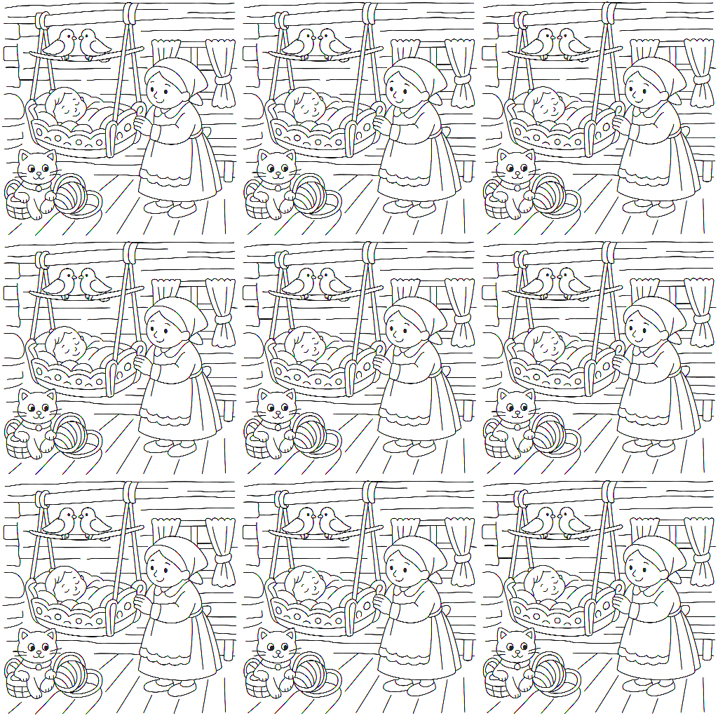 Раскраска по сказке "Ай, люлюшки-люлюшки"