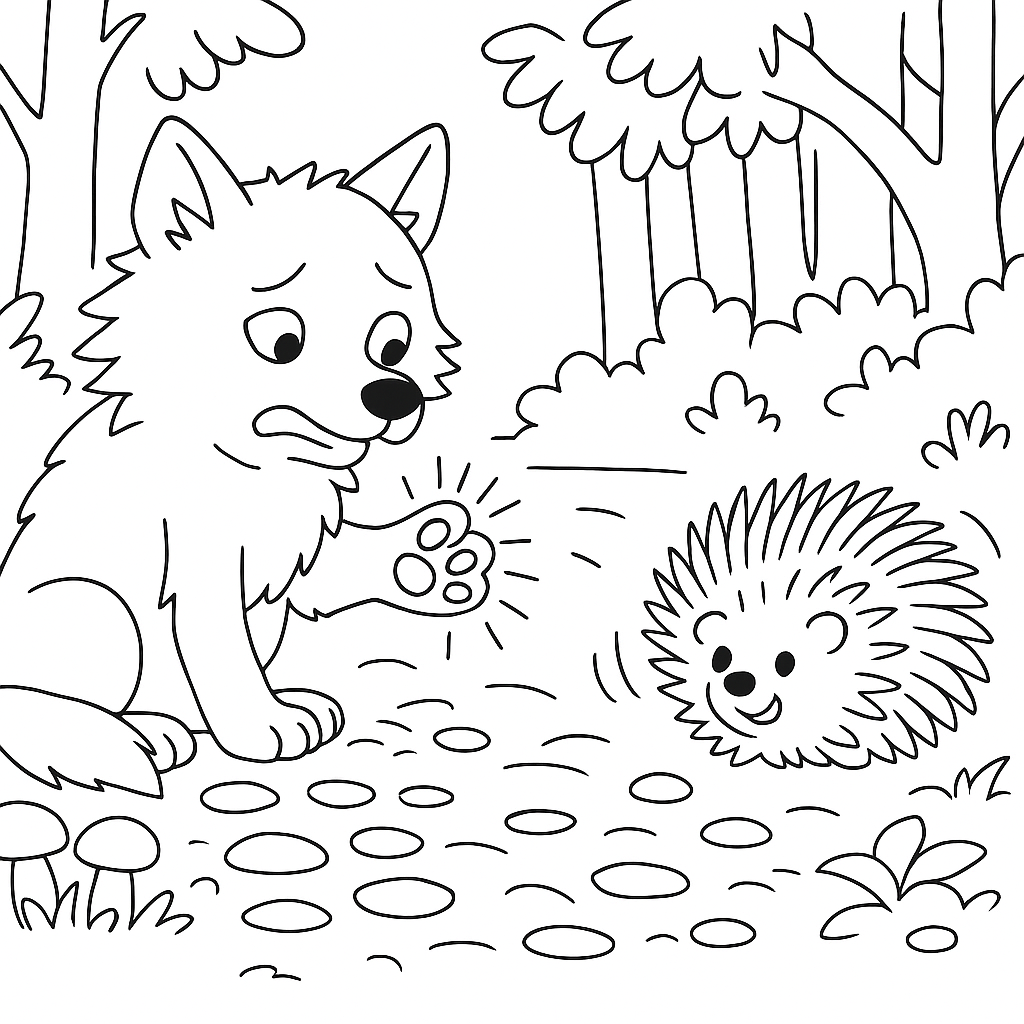 Раскраска по сказке "Лесной колобок колючий бок"