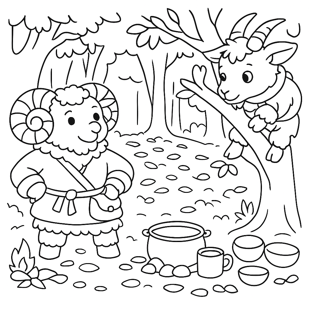 Раскраска по сказке "Храбрый баран"