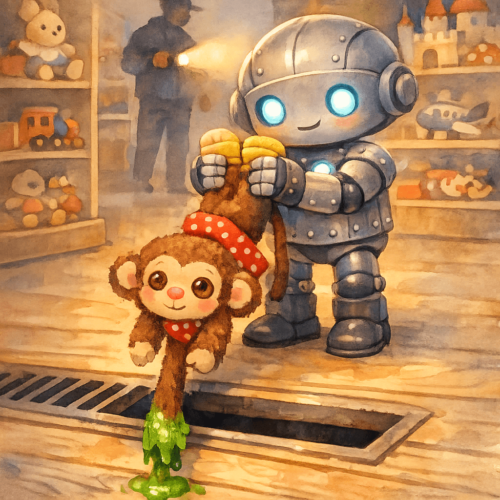 Мими достаёт ключ хвостом, пока рядом ходит сторож