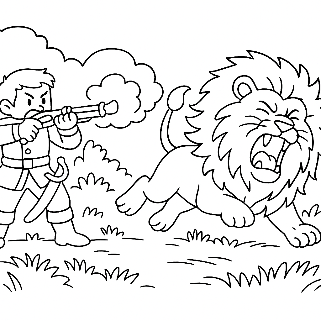 Раскраска по сказке "Лев, щука и человек"