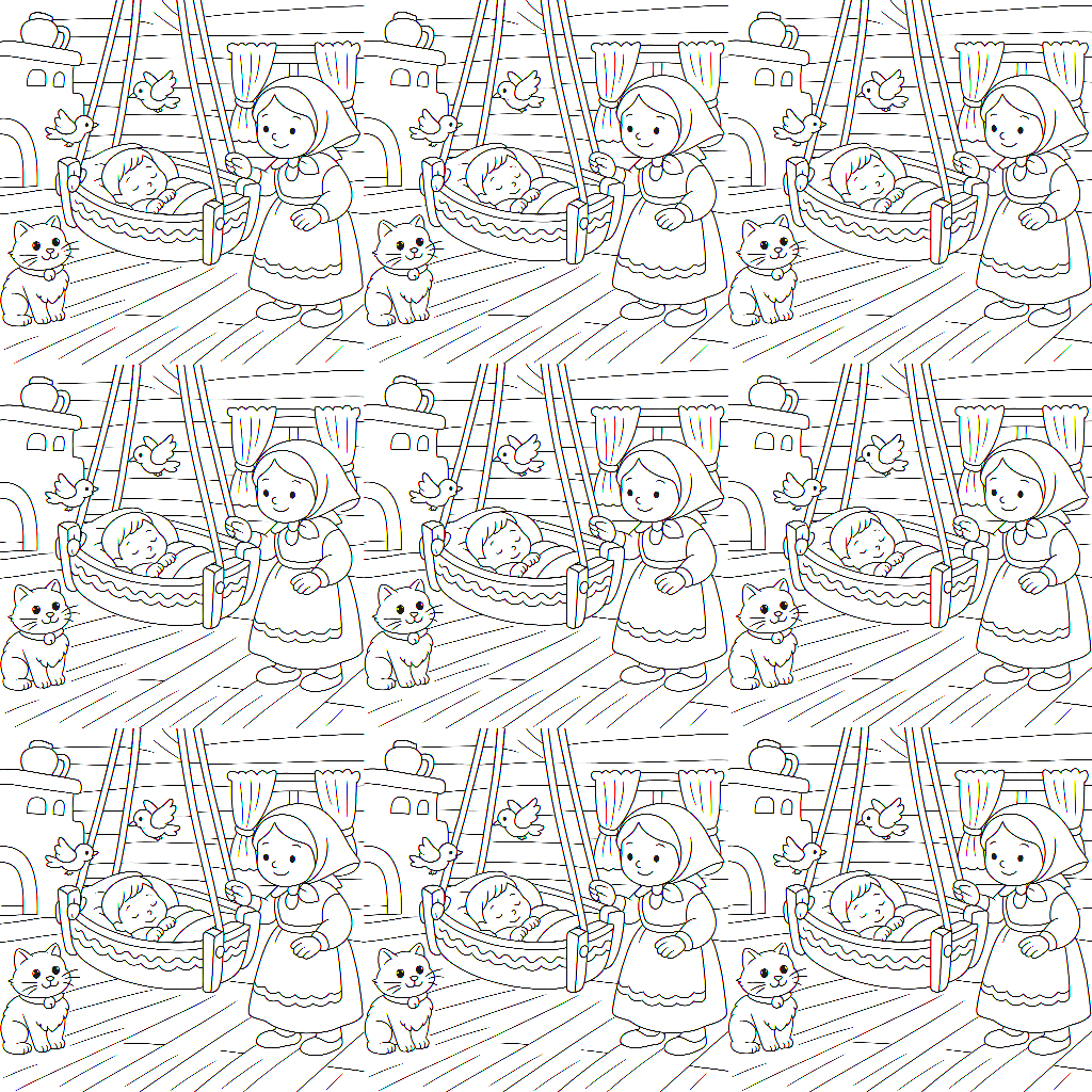 Раскраска по сказке "Ай, люлюшки-люлюшки"