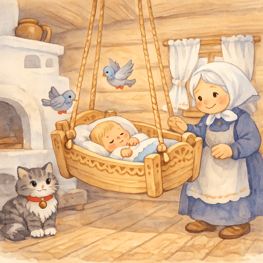 Гулюшки прилетели к люльке и качают Унунюшку