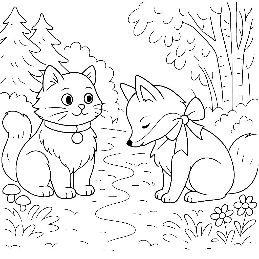 Раскраска по сказке "Кот и лиса"