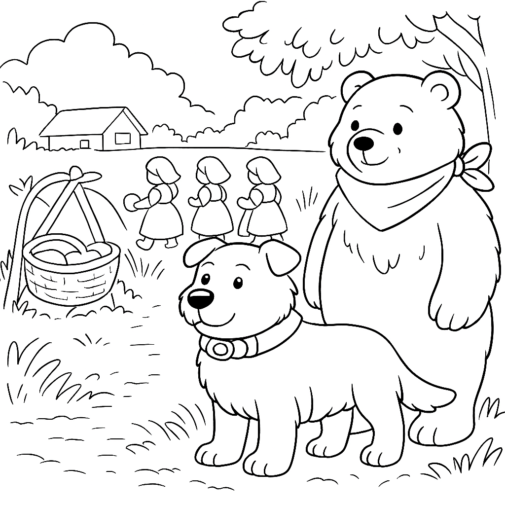 Раскраски: Полкан и медведь