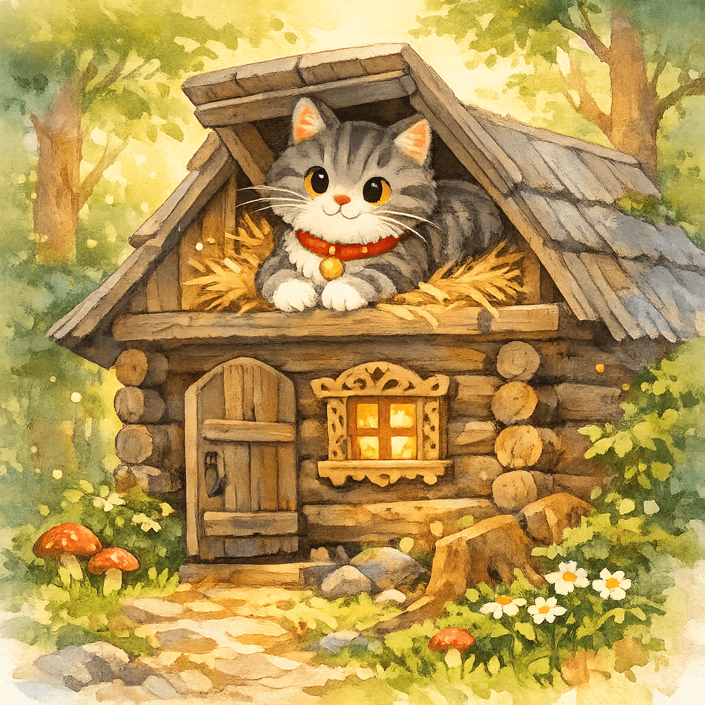 Кот нашел избушку и забрался на чердак