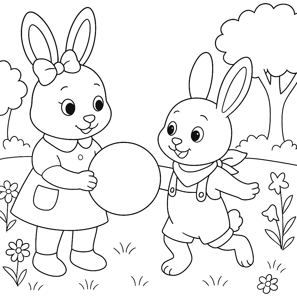 Раскраска по сказке "Зайки Плюша и Тая и синий мячик в ямке"