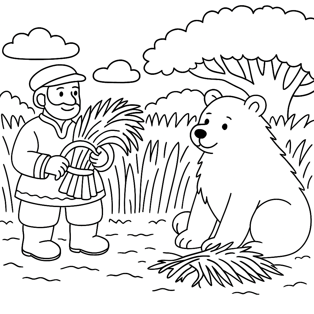 Раскраска по сказке "Мужик и медведь"