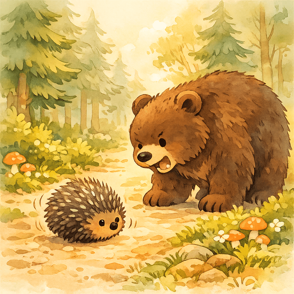Колючий ёжик встречает на тропинке Медведя