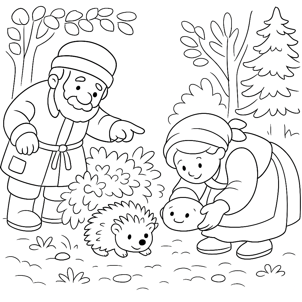Раскраска по сказке "Лесной колобок колючий бок"