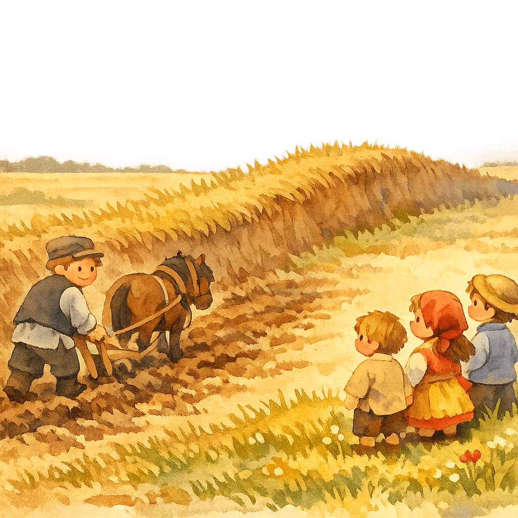 Крестьяне пашут рядом с бороздой Никиты, но не распахивают её