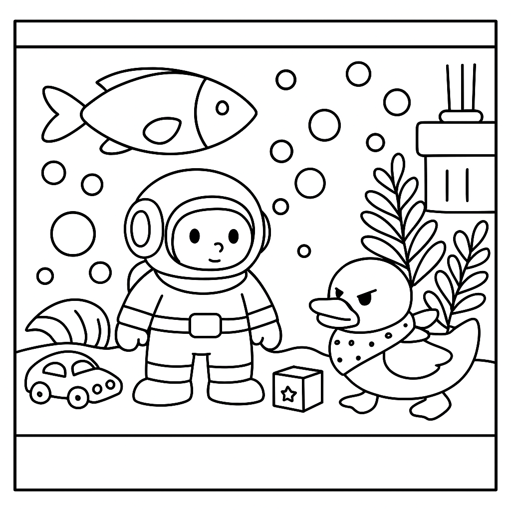 Раскраска по сказке "Игрушки в аквариуме"