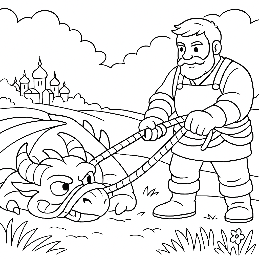 Раскраска по сказке "Никита Кожемяка"