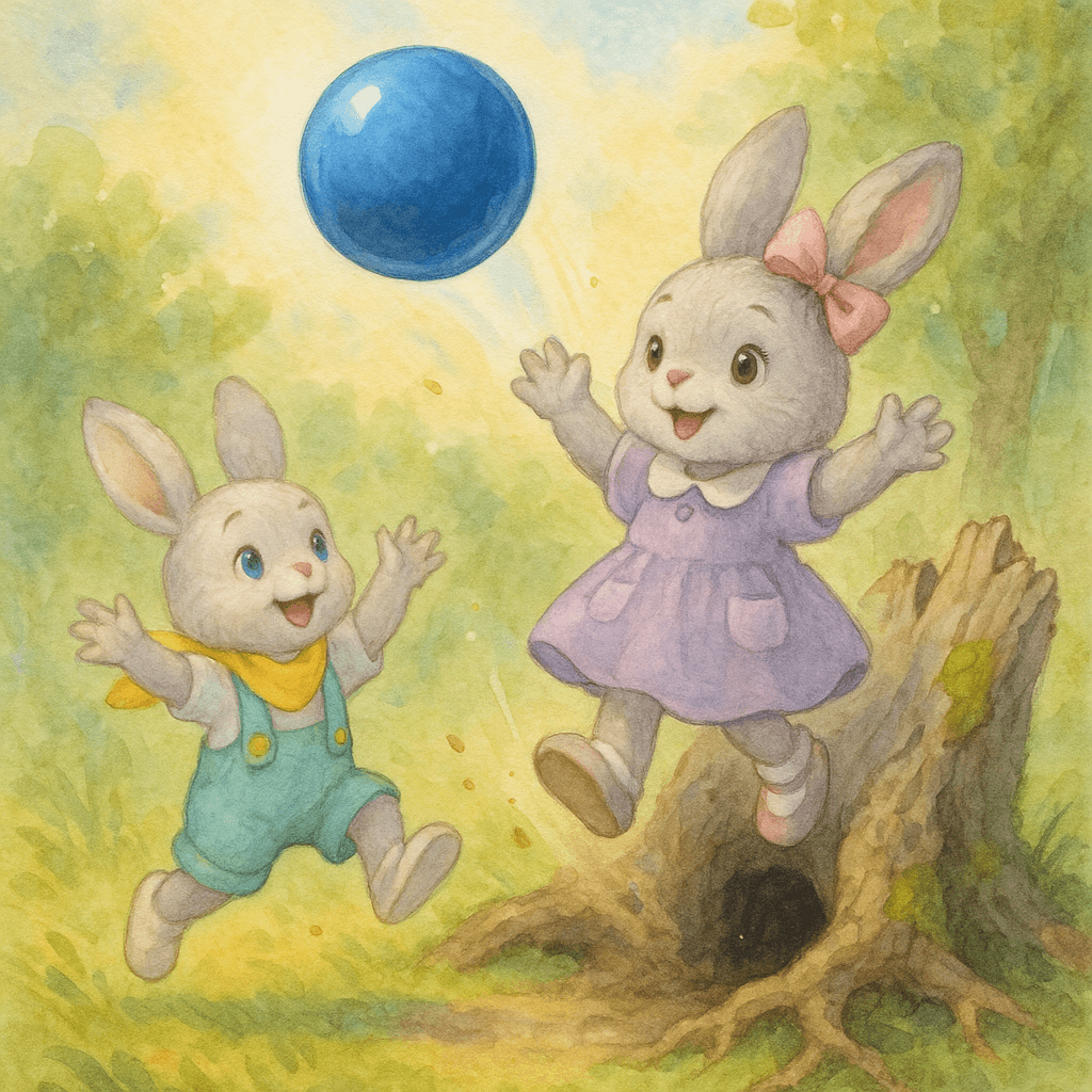 Синий мячик вылетает из ямки и падает в траву