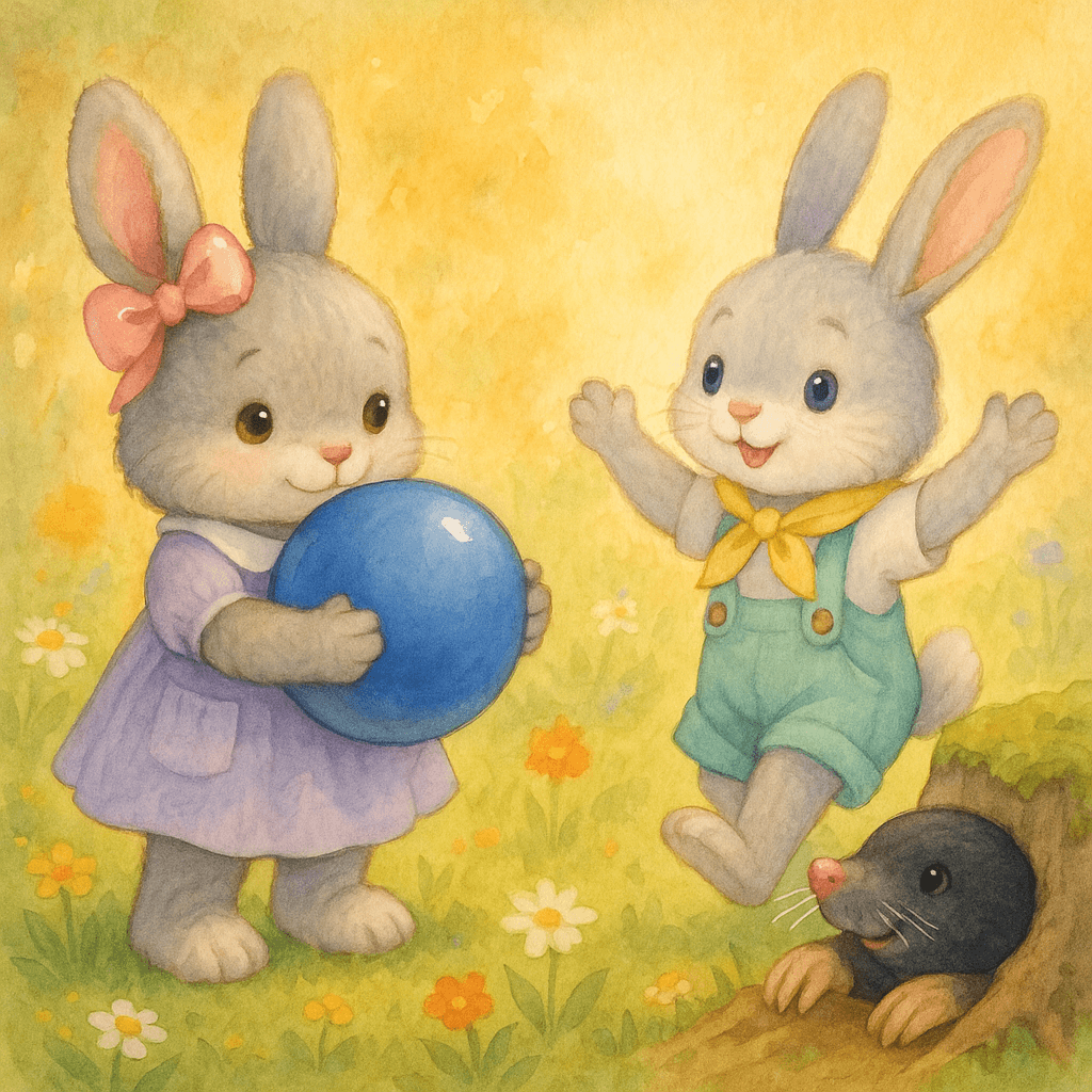 Плюша обнимает мяч, Тая танцует, Крот выглядывает из норки