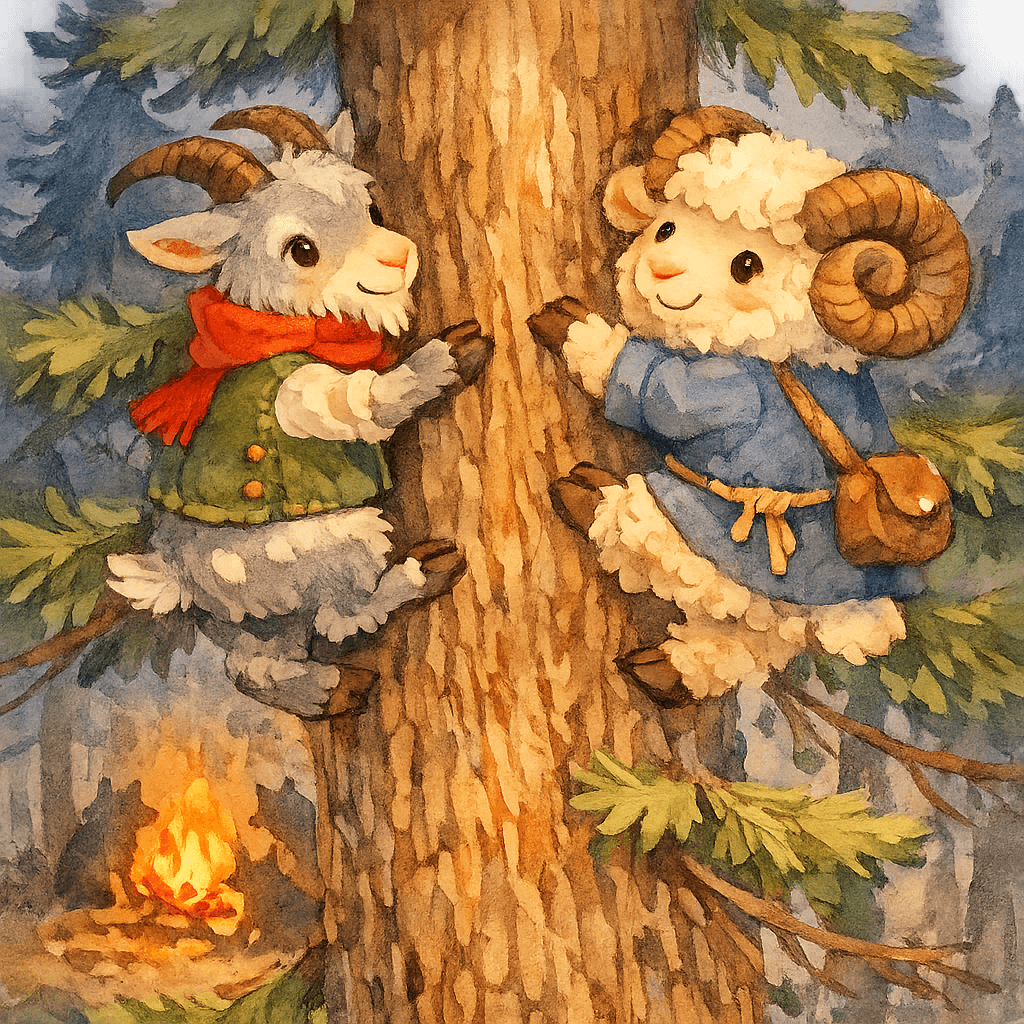 Козёл и баран лезут на дерево