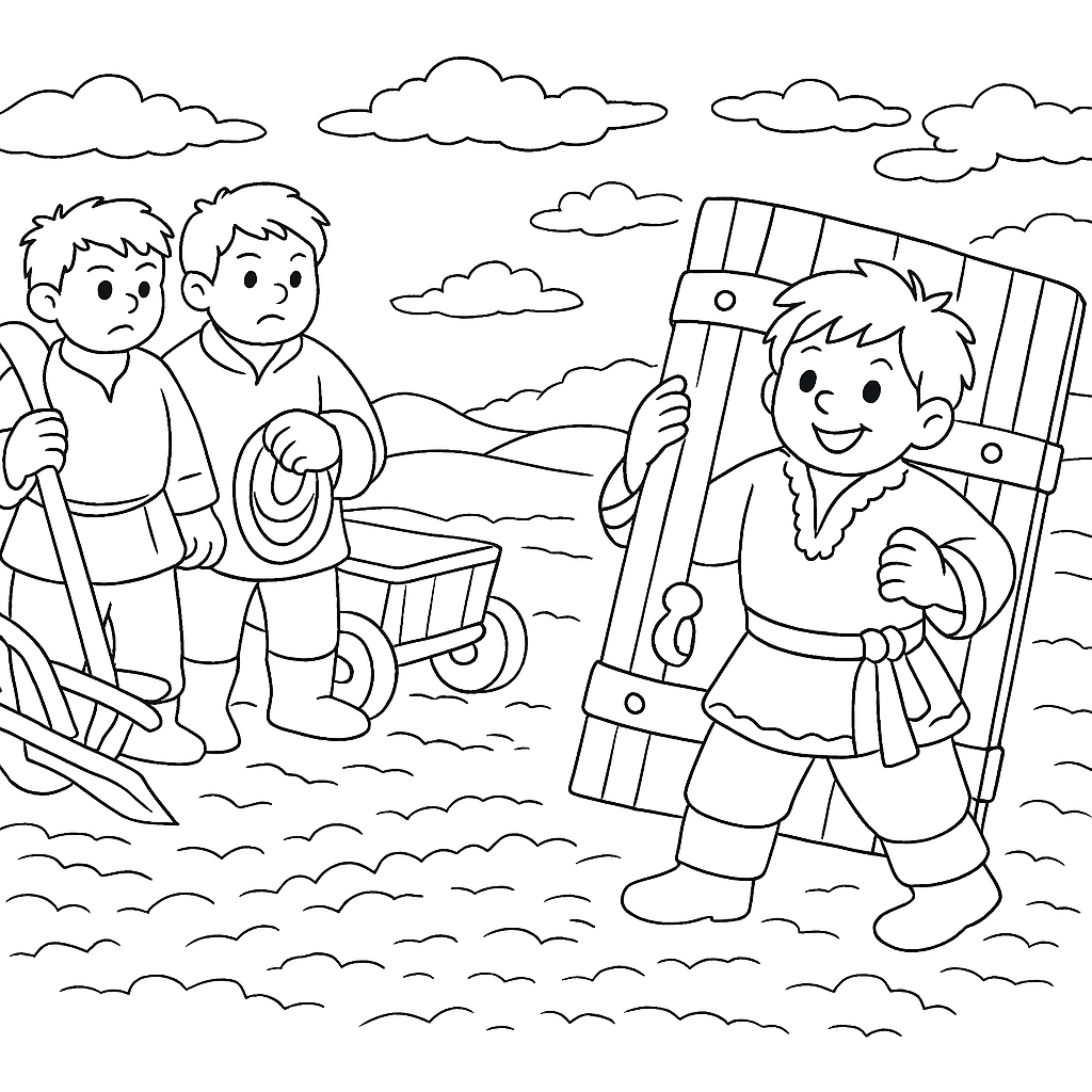 Раскраска по сказке "Как Иван-дурак дверь стерёг"