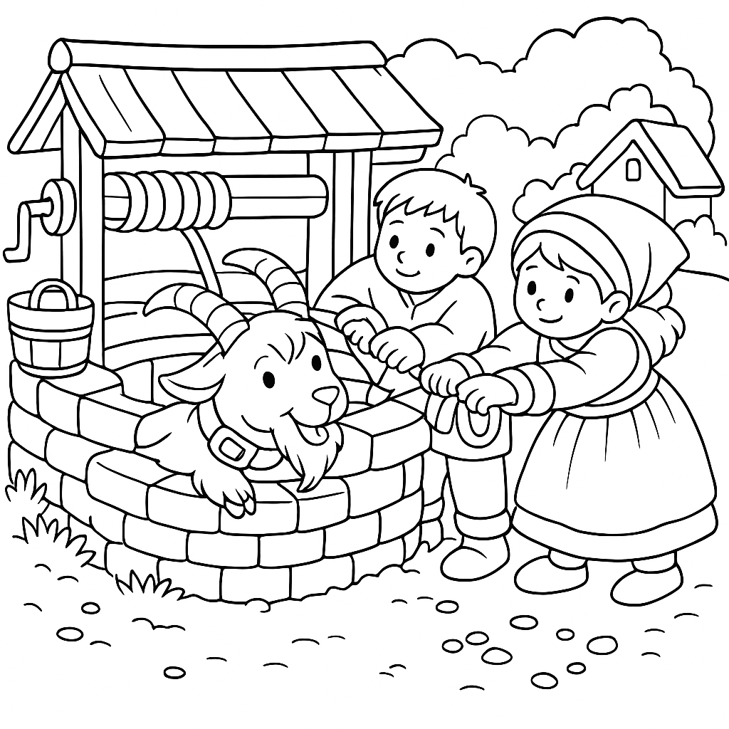 Раскраска по сказке "Лиса и козел"