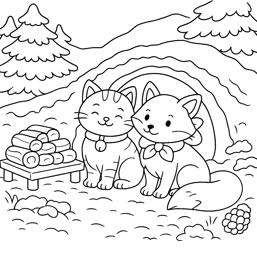Раскраска по сказке "Кот и лиса"