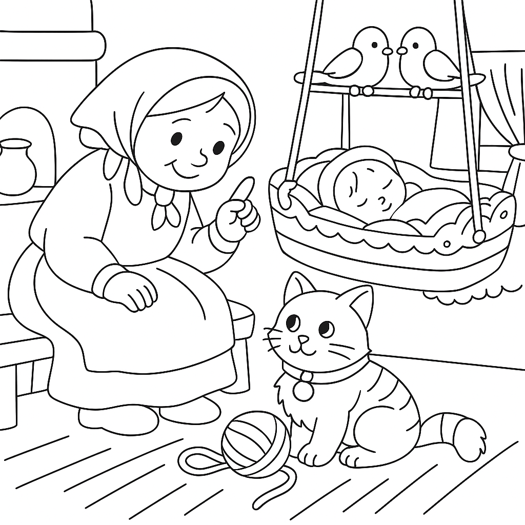 Раскраска по сказке "Ай, люлюшки-люлюшки"