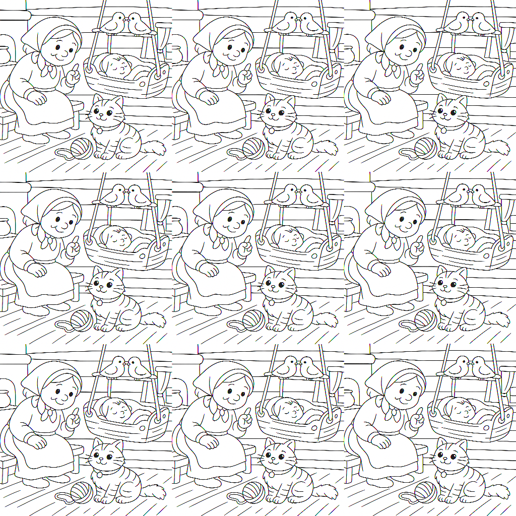 Раскраска по сказке "Ай, люлюшки-люлюшки"