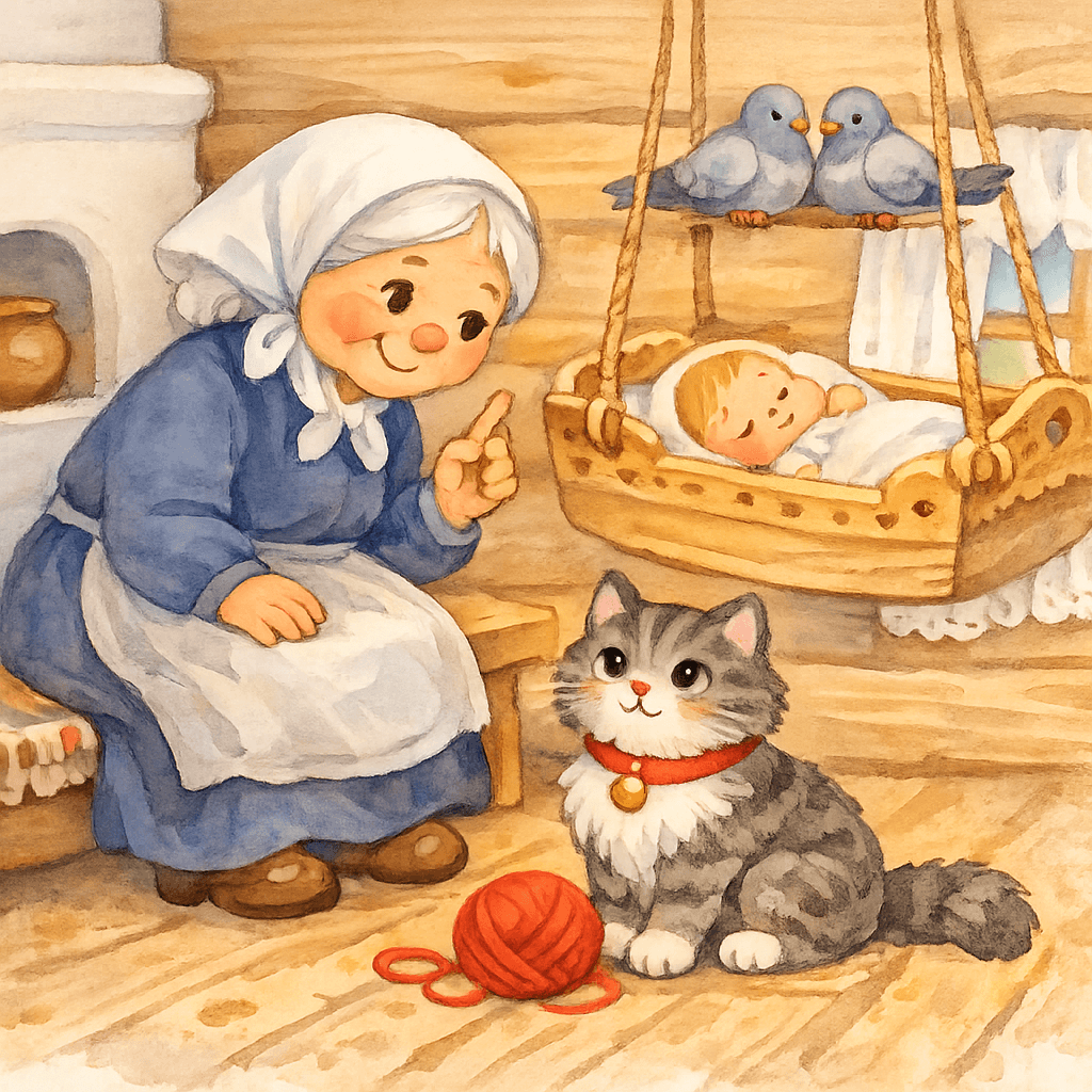 Бабушка объясняет котику, что лучше работать, чем воровать