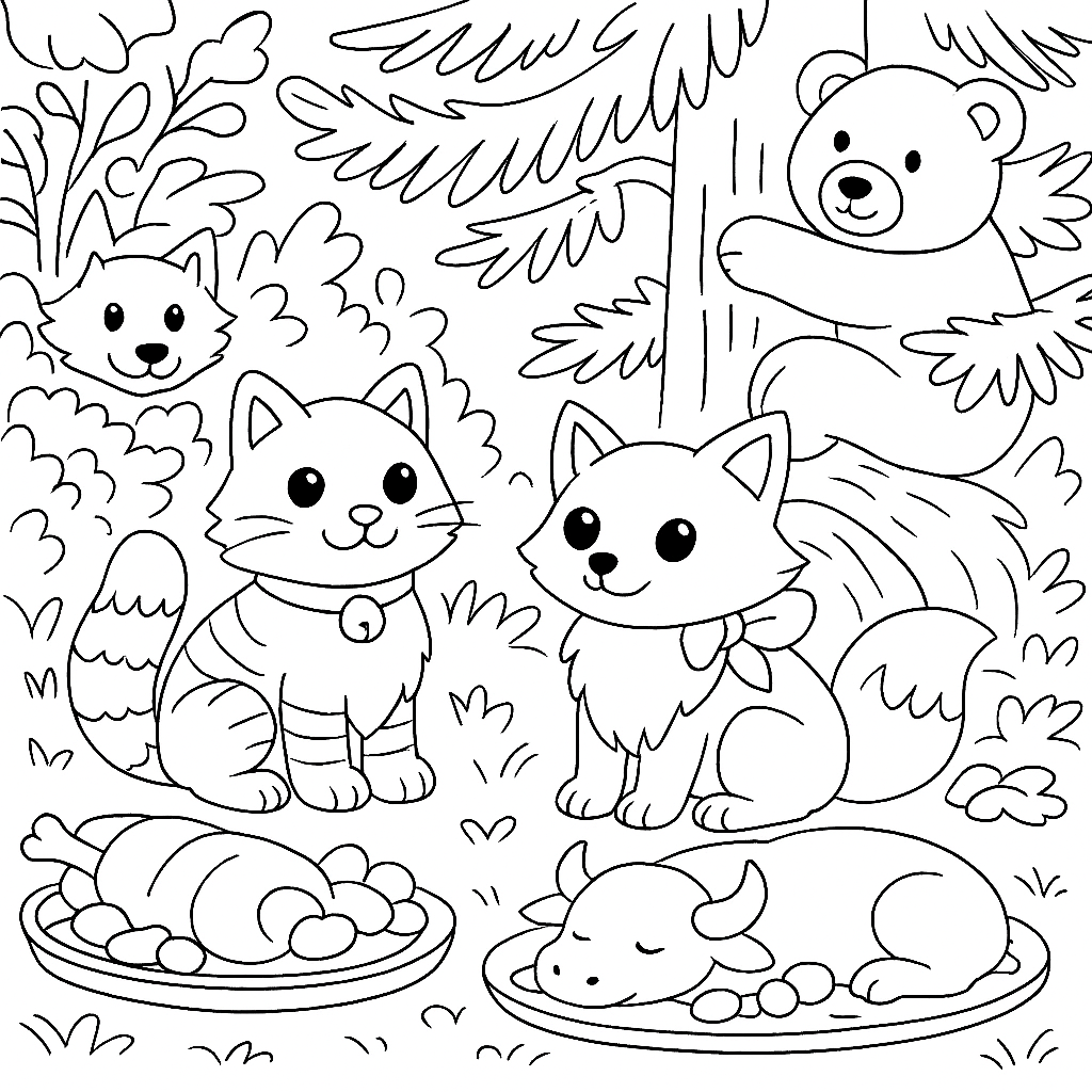 Раскраски: Кот и лиса