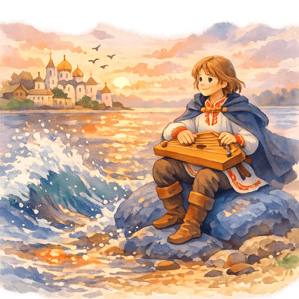 Садко играет на гуслях у Ильмень-озера