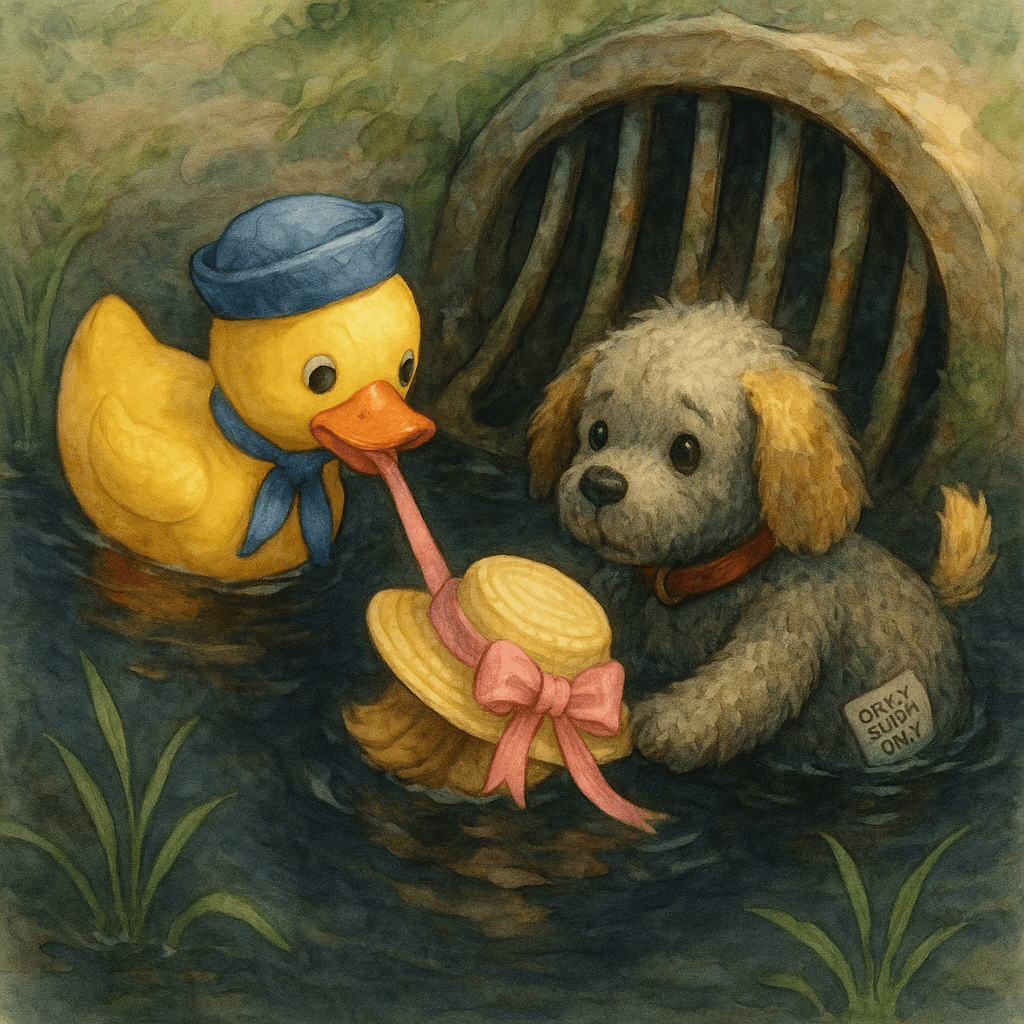 Кряк подхватывает ленточку шляпки у решётки трубы