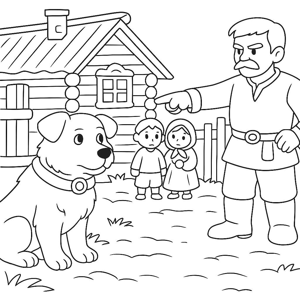 Раскраска по сказке "Полкан и медведь"