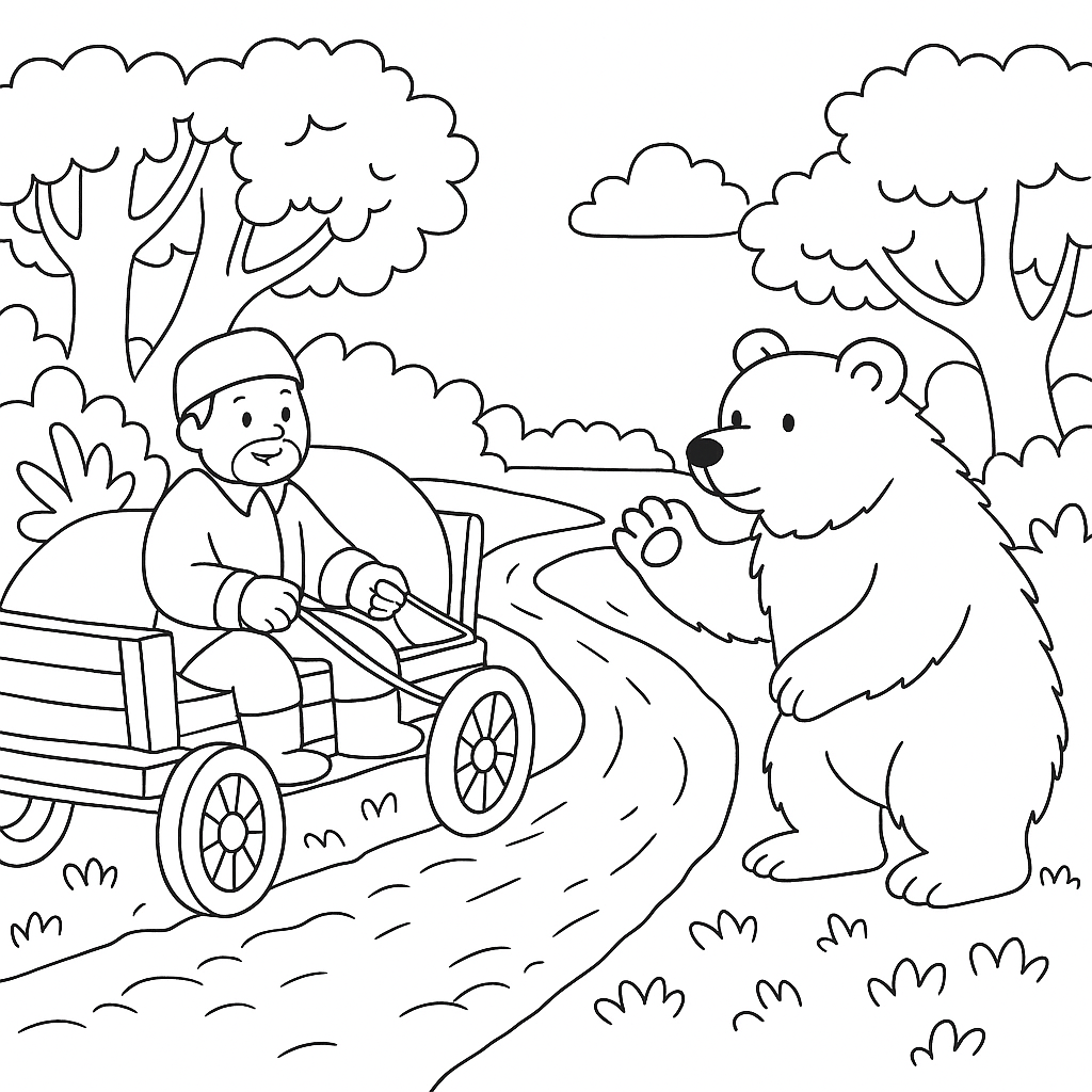 Раскраска по сказке "Мужик и медведь"