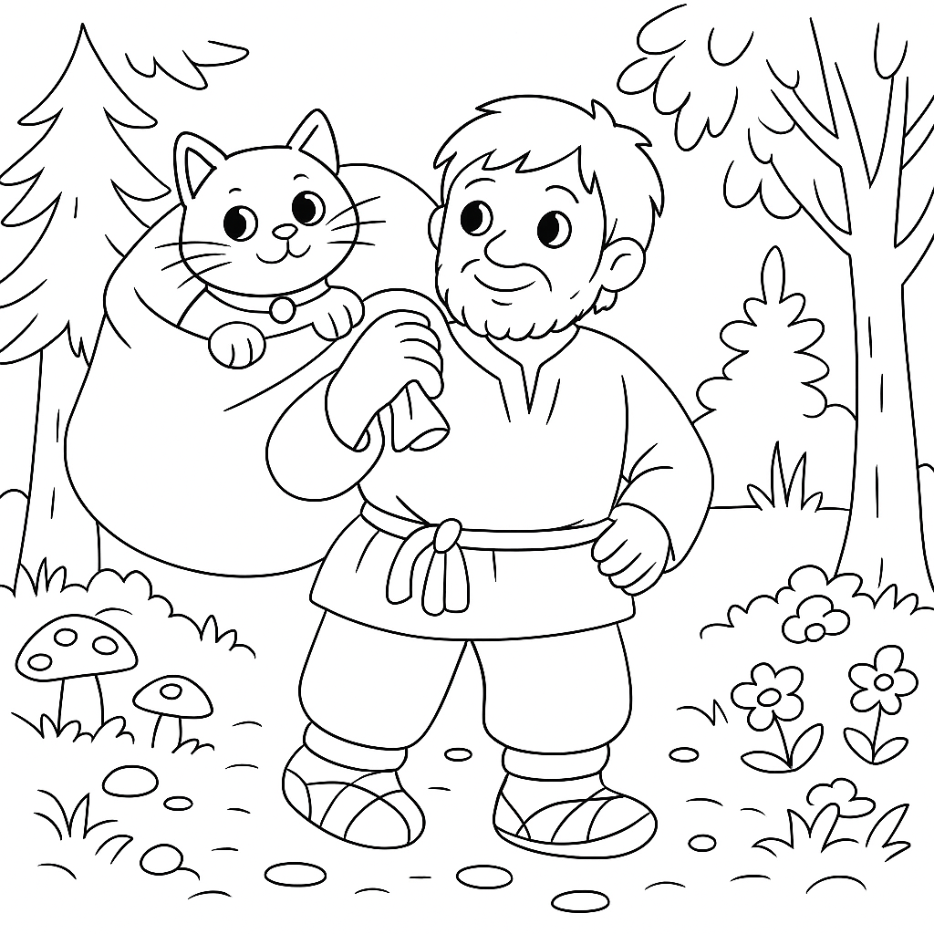 Раскраска по сказке "Кот и лиса"