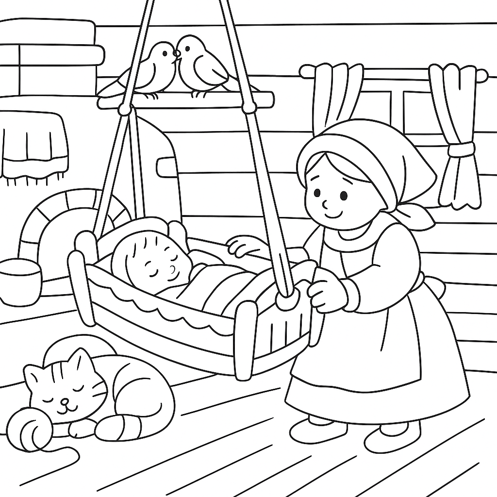 Раскраска по сказке "Ай, люлюшки-люлюшки"