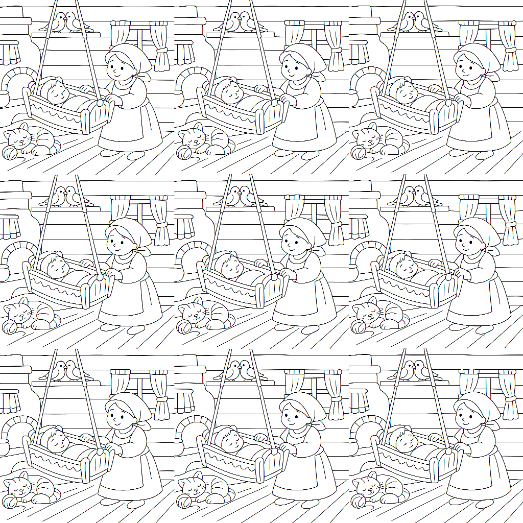 Раскраска по сказке "Ай, люлюшки-люлюшки"