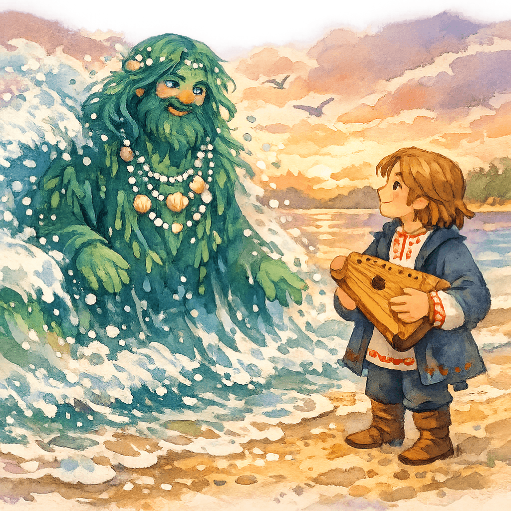 Водяной выходит из волны к Садко