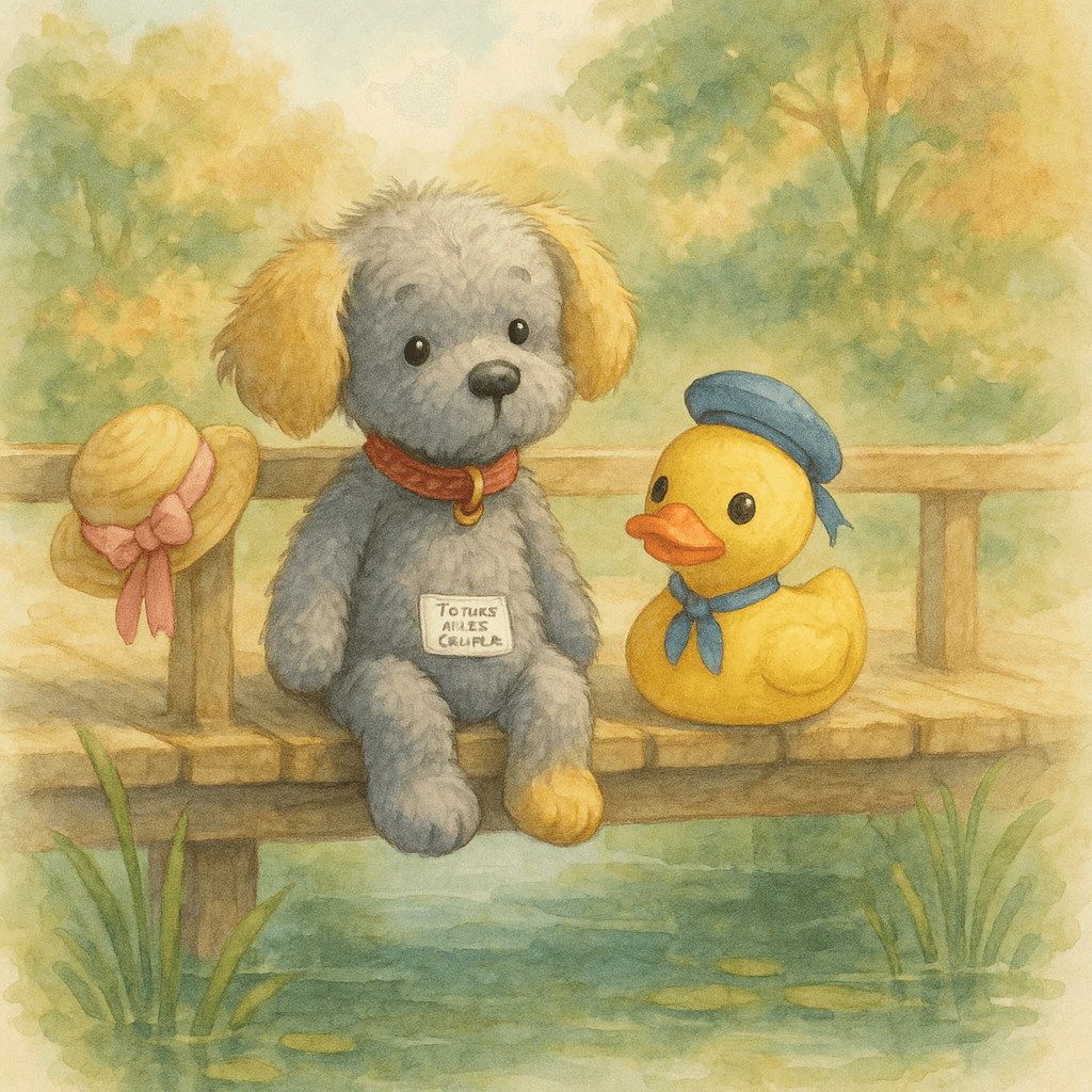 Тото и Кряк на мостике, рядом сохнет шляпка