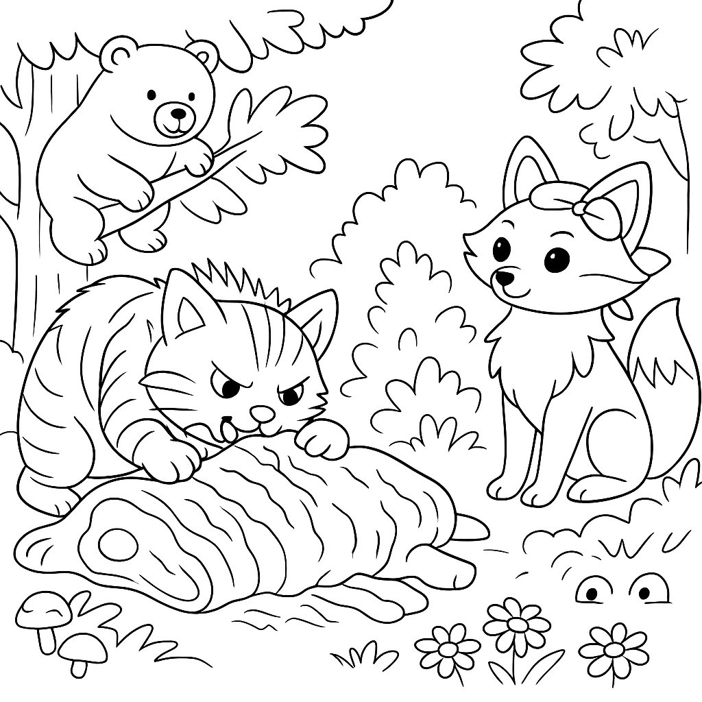 Раскраска по сказке "Кот и лиса"