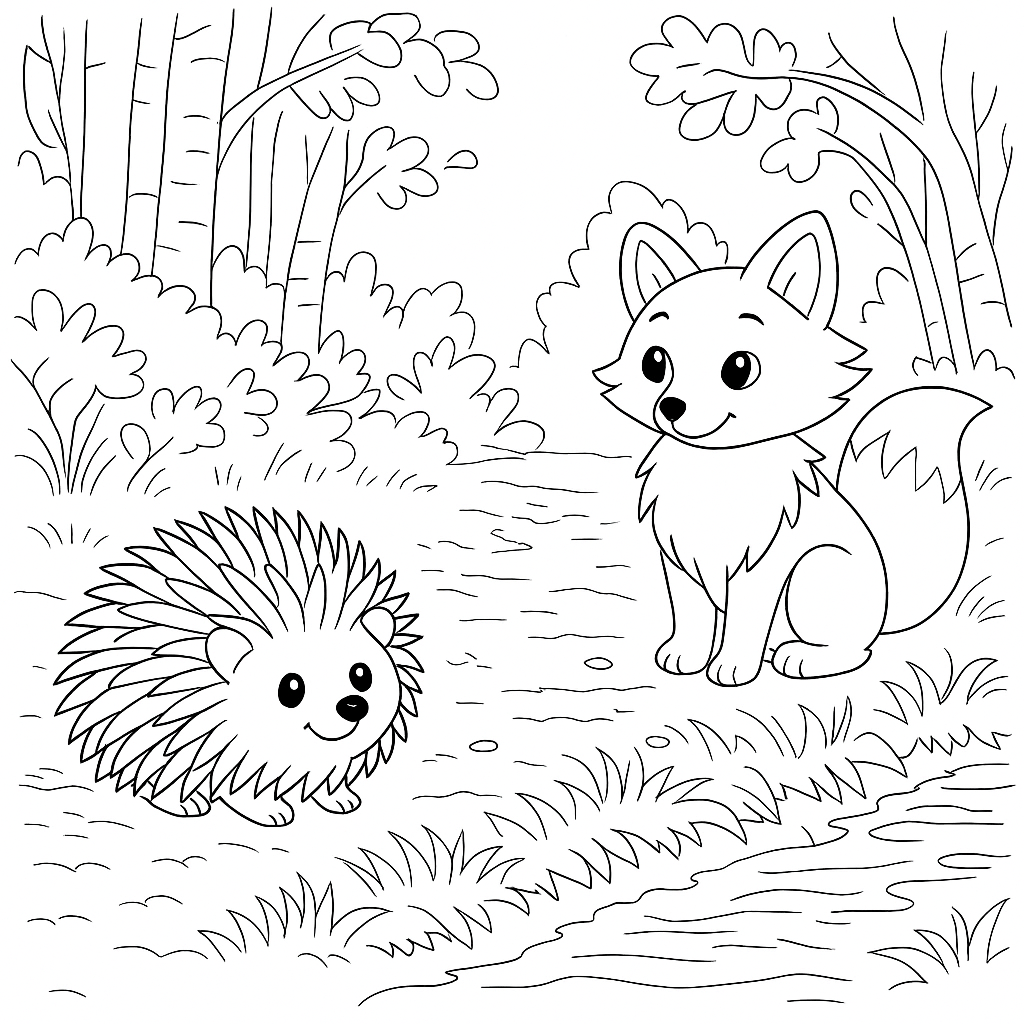 Раскраска по сказке "Лесной колобок колючий бок"