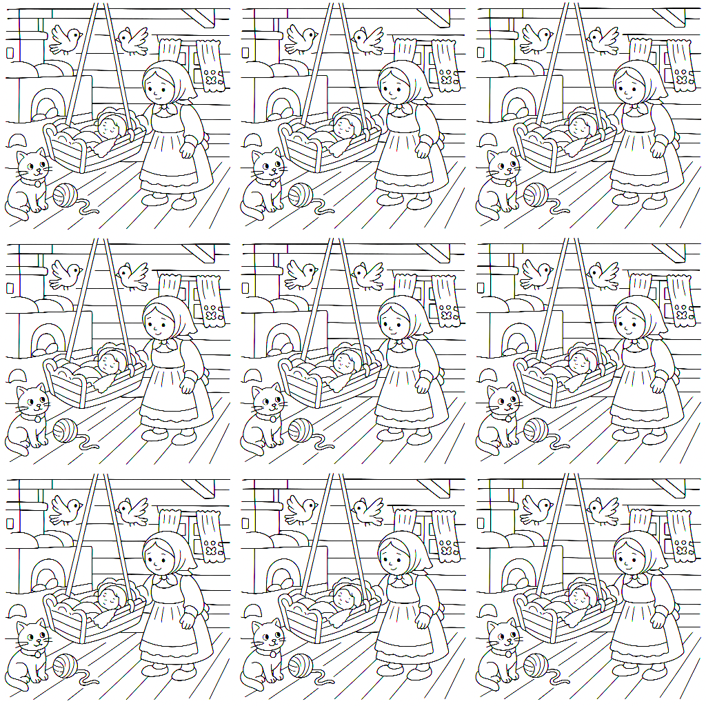 Раскраска по сказке "Ай, люлюшки-люлюшки"