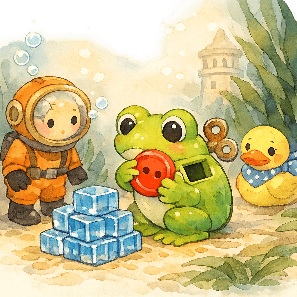 Они находят лягушку и понимают, что ей нужна деталь, а не кубики