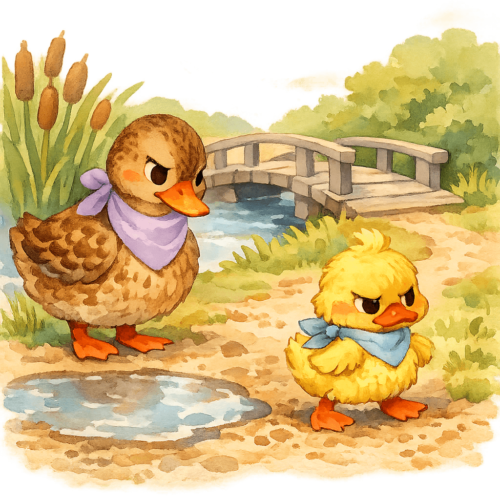 Мама-утка зовёт Крячика умываться у речки