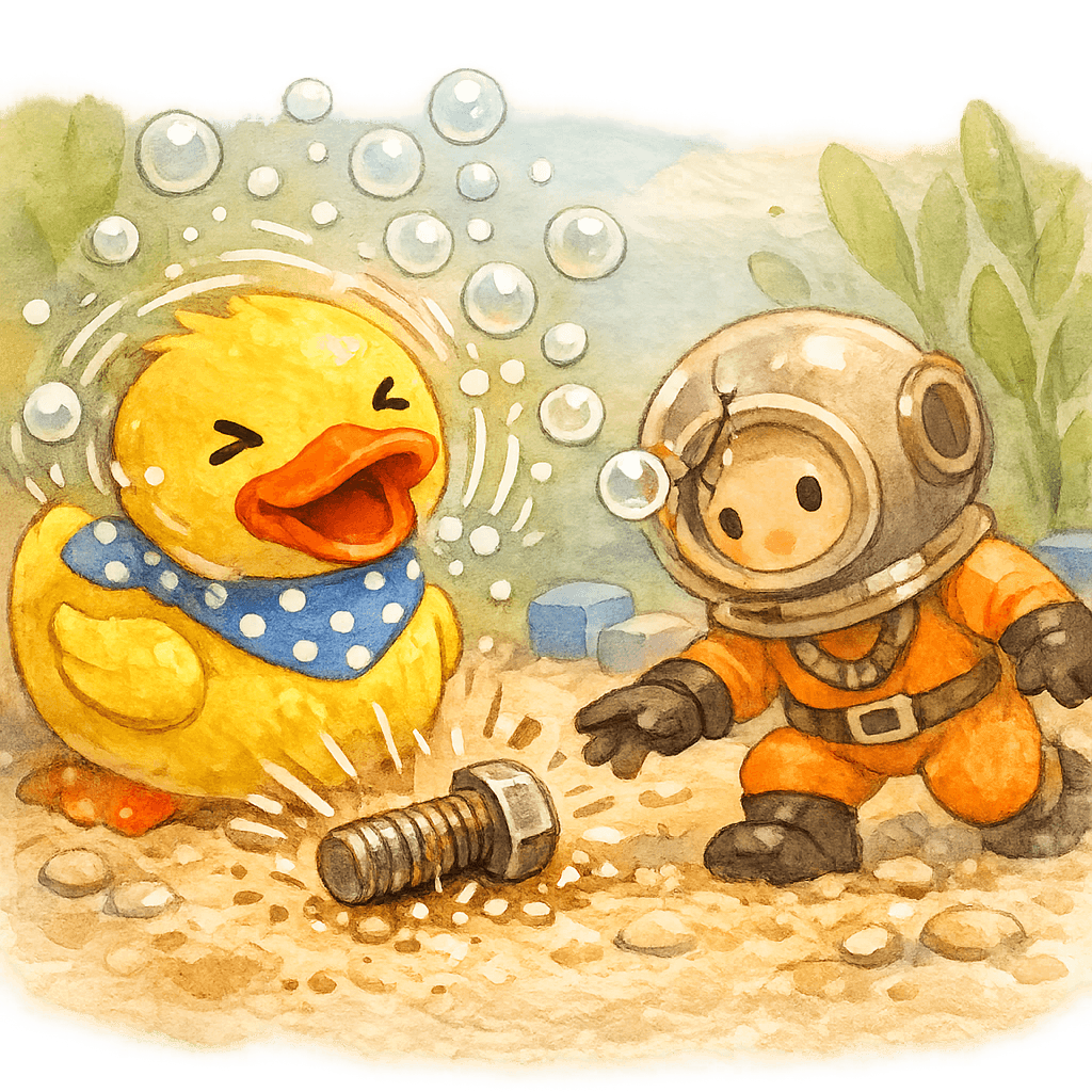 Утка избавляется от болта, который мешал ей плавать