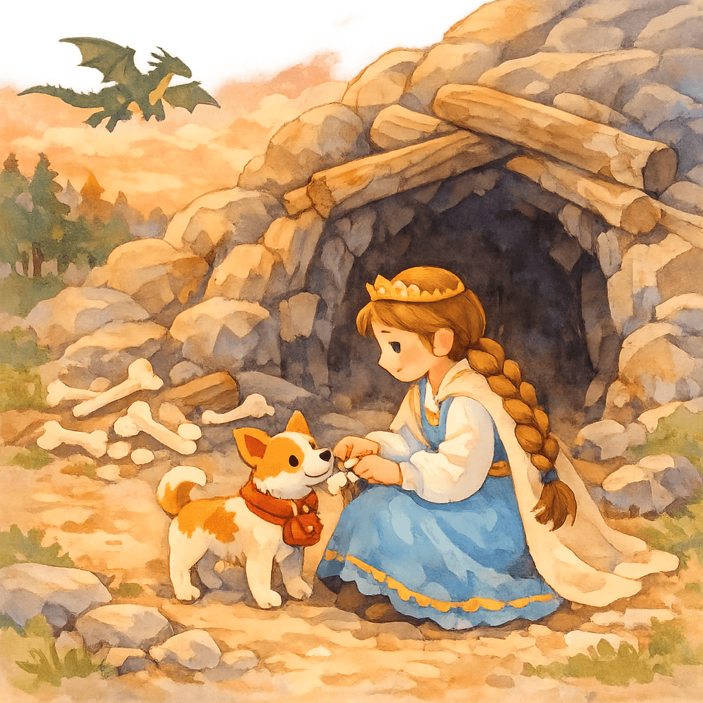 Царевна привязывает записку собачке у змеиной берлоги