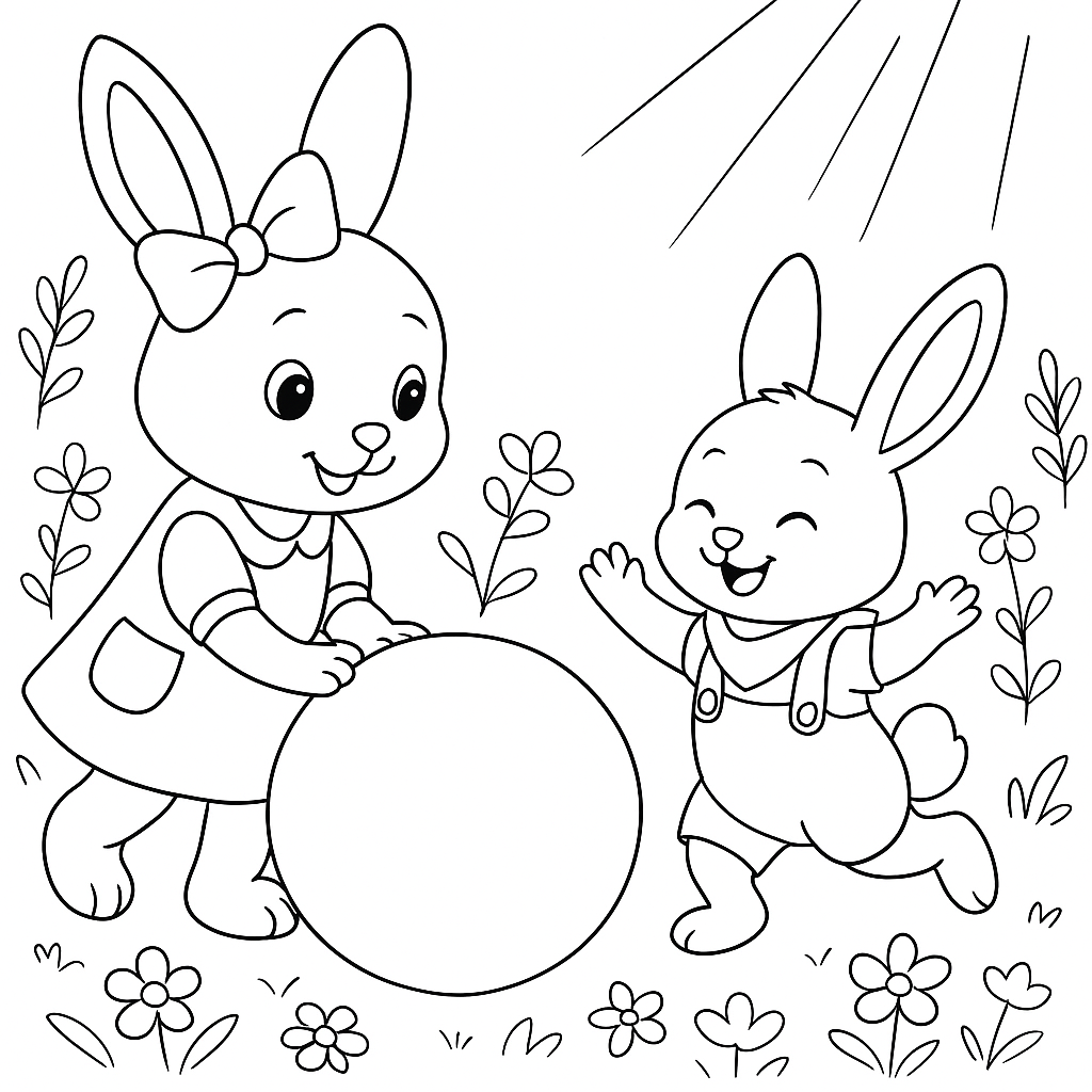 Раскраска по сказке "Зайки Плюша и Тая и синий мячик в ямке"