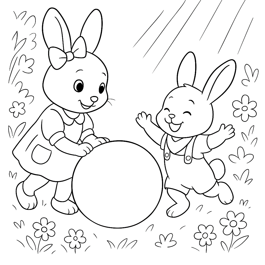 Раскраска по сказке "Зайки Плюша и Тая и синий мячик в ямке"