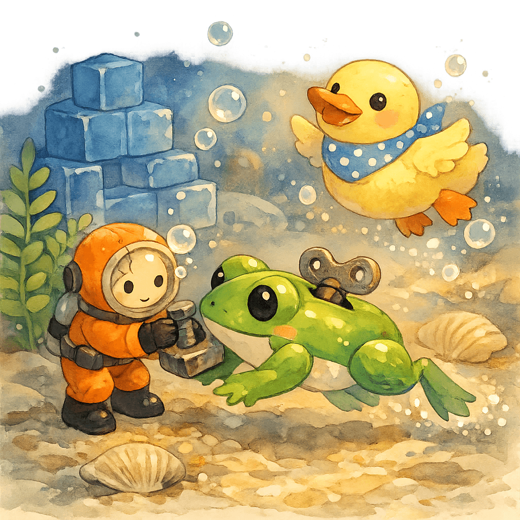 Лягушка починена и прыгает, а утка впервые плывёт